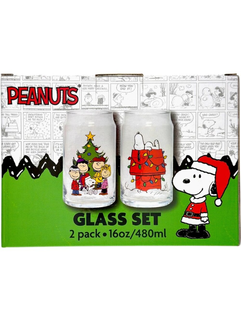 Spoontiques Peanuts Snoopy Christmas Glass Tumblers Set of Two 16oz Drinkware
